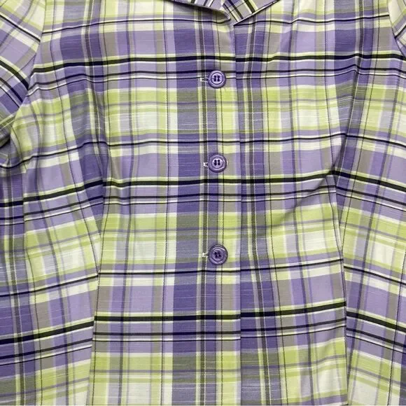 Dress Barn Blazer SZ L Purple Green 3/4 Sleeves Plaid Office Wear Vintage Light - Picture 6 of 10